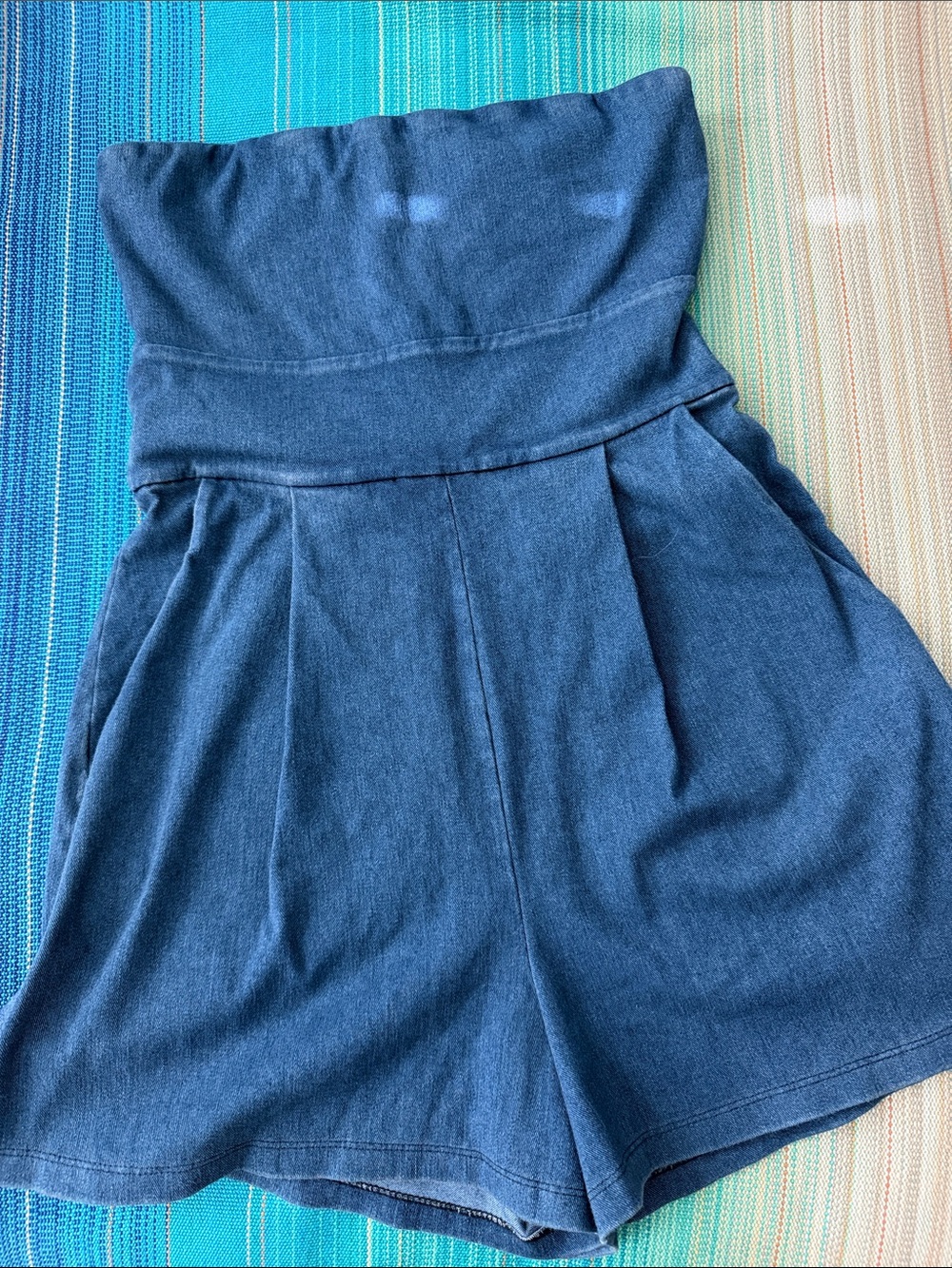 Susana Monaco Light Blue Stretch Denim Strapless Romper